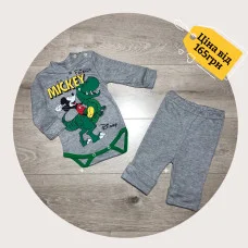 Ясельний комплект "Mickey" 2-х предметний (боді  + штанці). сірий