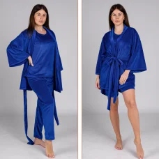 Комплект домашній 4-ка халат+футболка+штани+шорти синій