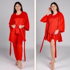 Комплект домашній 4-ка халат+футболка+штани+шорти червоний