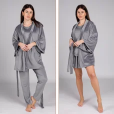 Комплект домашній 4-ка халат+футболка+штани+шорти сірий