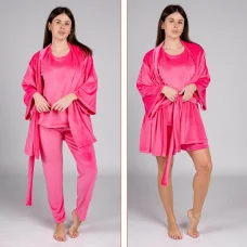 Комплект домашній 4-ка халат+футболка+штани+шорти рожевий 