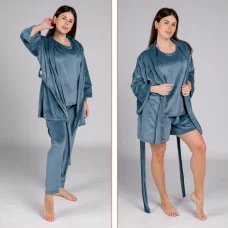 Комплект домашній 4-ка халат+футболка+штани+шорти зелений