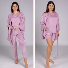 Комплект домашній 4-ка халат+футболка+штани+шорти бузковий 