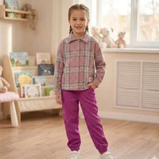  Стильний костюм "Клітинка"пудра +малина