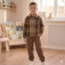  Стильний костюм "Клітинка" коричневий