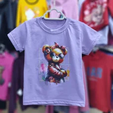 Футболка для дівчаток Ведмедик з ободком" бузок