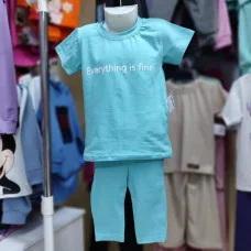 Костюм "Everything is fine" футболка+треси бірюза