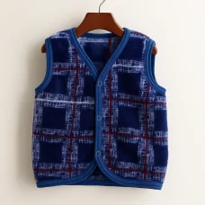 Жилет на кнопках (махра набивна) синя Клітинка