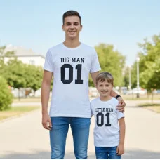 Сімейні футболки білі для тата і сина з куліру – прямий друк " Big man and little man"