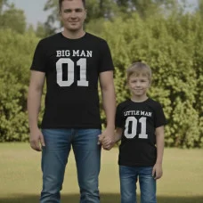 Сімейні футболки чорні для тата і сина з куліру – прямий друк " Big man and little man"