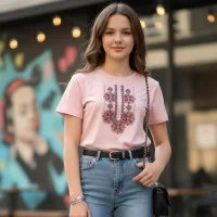 Футболка  жіноча, підліткова приталена "Вишиванка" рожева