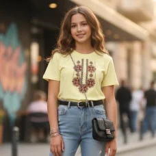 Футболка  жіноча, підліткова приталена "Вишиванка" лимона