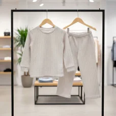 Костюм з альпаки | Теплий дитячій костюм | Колір Кремовий