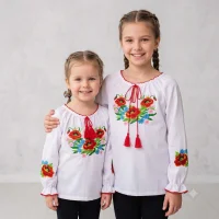 Вишиванка для дівчат біла з червоним "Маки "довгий рукав
