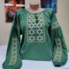 Класична жіноча  вишиванка довгий рукав  смарагдова