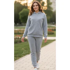 Костюм з альпаки | Теплий жіночий костюм з капюшоном | Колір Сірий