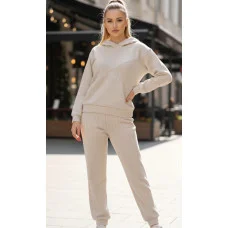 Костюм з альпаки | Теплий жіночий костюм з капюшоном | Колір Кремовий