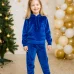 Велюровий святковий костюм для дівчаток синій без утеплення