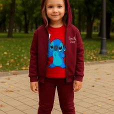 Стильний дитячий костюм-трійка з улюбленим герем Стіч бордо-червоний