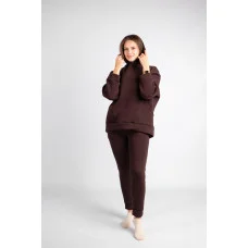 Костюм худі + штани (тринитка на флісі) з двома карманами шоколад