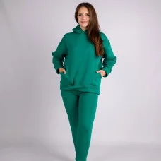 Костюм худі + штани (тринитка на флісі) з двома карманами зелений
