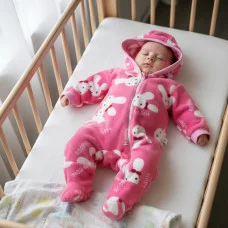 Комбінезон з махри на блискавці "Кролики" рожевий