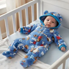 Комбінезон з махри на блискавці "Тваринки та мячі" синій